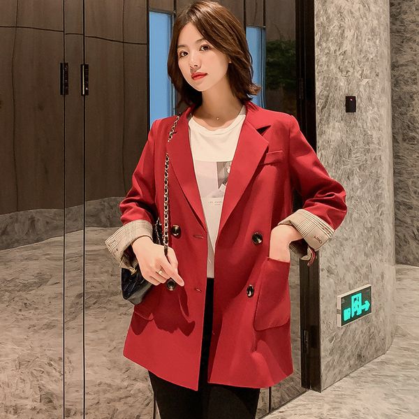 women's suits & blazers autumn retro double breaste outerwear woman spring loose jacket office wear oversized long red blazer femm, White;black
women's suits & blazers autumn retro double breaste outerwear woman spring loose jacket office wear oversized long red blazer femm, White;black