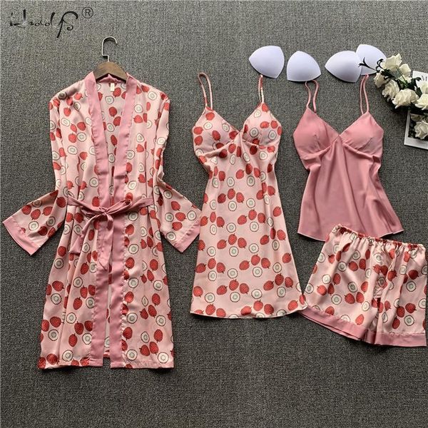 women's sleepwear women casual floral print silk pyjamas 4 pieces sets female satin pajama summer pijama mujer for chest pads, Black;red
women's sleepwear women casual floral print silk pyjamas 4 pieces sets female satin pajama summer pijama mujer for chest pads, Black;red