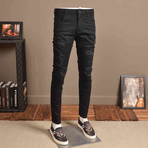 men's jeans black ripped stretch men classic spring summer slim fit denim pencil pants qj01 9ttn, Blue
men's jeans black ripped stretch men classic spring summer slim fit denim pencil pants qj01 9ttn, Blue