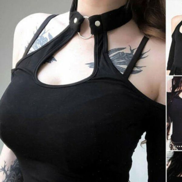 black shirt with choker women short sleeve off shoulder gothic solid halter buckle neck punk vest blouse shirts, White
black shirt with choker women short sleeve off shoulder gothic solid halter buckle neck punk vest blouse shirts, White