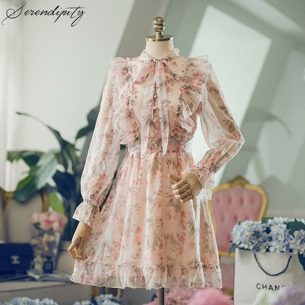floral print bow sweet ruffle dress boho chiffon women casual lace up elegant dress buttons girls fairy summer beach pink dress 210306, Black;pink
floral print bow sweet ruffle dress boho chiffon women casual lace up elegant dress buttons girls fairy summer beach pink dress 210306, Black;pink