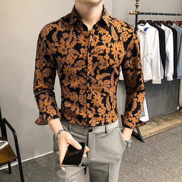 men's casual shirts spring luxury social men slim long-sleeve shirt print fit party personality male dress clothes, White;black
men's casual shirts spring luxury social men slim long-sleeve shirt print fit party personality male dress clothes, White;black