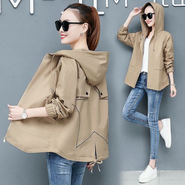 women's trench coats plus size 3xl 4xl long sleeve short coat women new spring autumn casual khaki hooded windbreaker overcoat fem, Tan;black
women's trench coats plus size 3xl 4xl long sleeve short coat women new spring autumn casual khaki hooded windbreaker overcoat fem, Tan;black