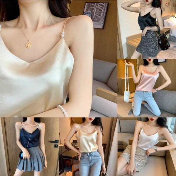 women's tanks & camis satin women 2021 summer solid color v-neck sleeveless tank pearl thin sling camisole vest female clothin, White
women's tanks & camis satin women 2021 summer solid color v-neck sleeveless tank pearl thin sling camisole vest female clothin, White
