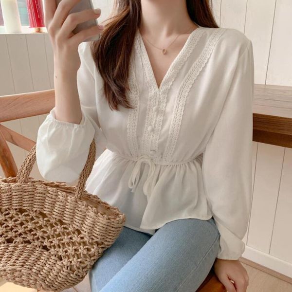 women's blouses & shirts 2021 spring autumn long sleeve women blouse shirt v neck solid slim sashes chiffon ladies and jw9979, White
women's blouses & shirts 2021 spring autumn long sleeve women blouse shirt v neck solid slim sashes chiffon ladies and jw9979, White