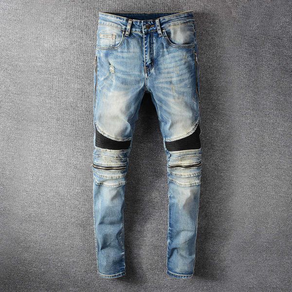 fashion streetwear men jeans retro blue elastic slim fit ripped punk trousers patchwork spliced designer hip hop biker pants
fashion streetwear men jeans retro blue elastic slim fit ripped punk trousers patchwork spliced designer hip hop biker pants
