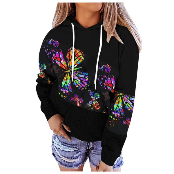 women's hoodies & sweatshirts 40# butterfly print hooded hoodie women patchwork long-sleeved casual sweatshirt drawstring pullover, Black
women's hoodies & sweatshirts 40# butterfly print hooded hoodie women patchwork long-sleeved casual sweatshirt drawstring pullover, Black