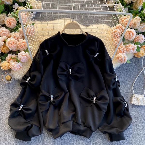 women's hoodies & sweatshirts women spring autumn bow diamond fashion o-neck lantern sleeve long loose wild pullovers, Black
women's hoodies & sweatshirts women spring autumn bow diamond fashion o-neck lantern sleeve long loose wild pullovers, Black