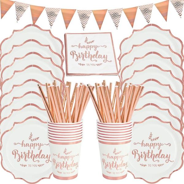 disposable dinnerware rose gold happy birthday tablewares sets paper straws cup plate for baby wedding party decor tableware
disposable dinnerware rose gold happy birthday tablewares sets paper straws cup plate for baby wedding party decor tableware