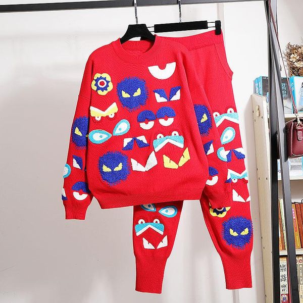 red tracksuits women knitted set fashion embroidery pullover sweater pencil pants outfits female loose 3 color knitting suit 2pc, White
red tracksuits women knitted set fashion embroidery pullover sweater pencil pants outfits female loose 3 color knitting suit 2pc, White