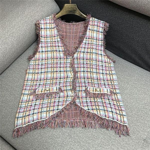 women's vests luxury designer brand vest for women v neck twist tassel plaid pearl buttons sleeveless knitted outerwear, Black;white
women's vests luxury designer brand vest for women v neck twist tassel plaid pearl buttons sleeveless knitted outerwear, Black;white