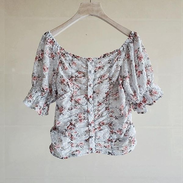 women's blouses & shirts chic fashion korean temperament short sleeve summer floral elastic one line collar pleated small fragrance, White
women's blouses & shirts chic fashion korean temperament short sleeve summer floral elastic one line collar pleated small fragrance, White