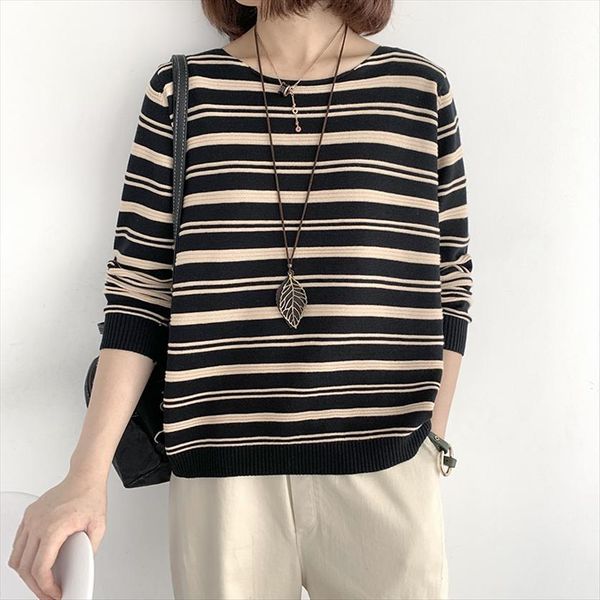 dl373a women spring autumn fashion womens sweater korea style round neck cotton stripe oversized knitted lady casual long sleeve, White;black
dl373a women spring autumn fashion womens sweater korea style round neck cotton stripe oversized knitted lady casual long sleeve, White;black