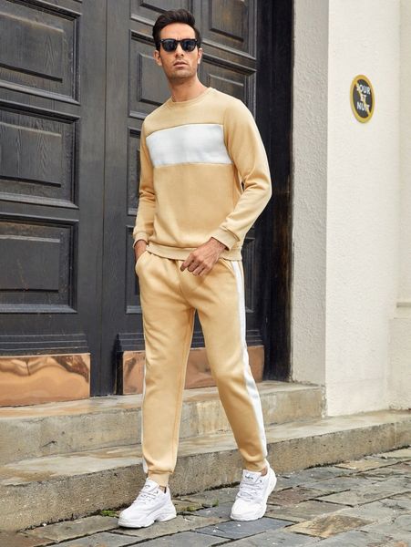 men contrast panel sweatshirt & sweatpants t0ke#, Gray
men contrast panel sweatshirt & sweatpants t0ke#, Gray