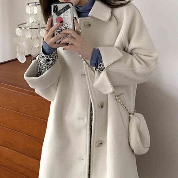 women's wool & blends white tweed coat female winter students gentle style woolen medium long nxsj, Black 
women's wool & blends white tweed coat female winter students gentle style woolen medium long nxsj, Black