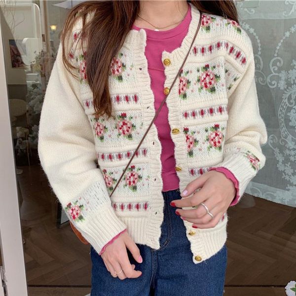 women's knits & tees flower print jacquard knitted cardigan women fall winter retro loose golden buttons female sweaters jackets femme, White
women's knits & tees flower print jacquard knitted cardigan women fall winter retro loose golden buttons female sweaters jackets femme, White