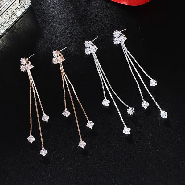 fashion female crystal long tassel dangle earring cubic zircon earrings for women wedding jewelry accessories, Silver
fashion female crystal long tassel dangle earring cubic zircon earrings for women wedding jewelry accessories, Silver