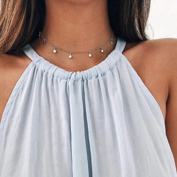 52501 clavicle chain popular fashion simple five pointed star pendant necklace for women, Silver
52501 clavicle chain popular fashion simple five pointed star pendant necklace for women, Silver