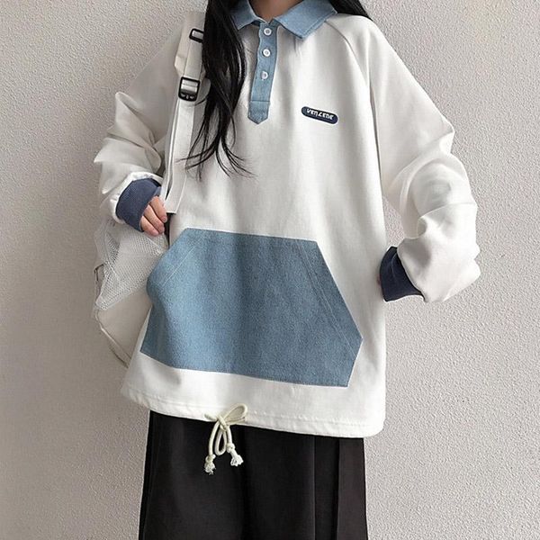women's hoodies & sweatshirts japanese collar pullover female bf college style denim blue stitching sweatshirt autumn all-match loose c, Black
women's hoodies & sweatshirts japanese collar pullover female bf college style denim blue stitching sweatshirt autumn all-match loose c, Black