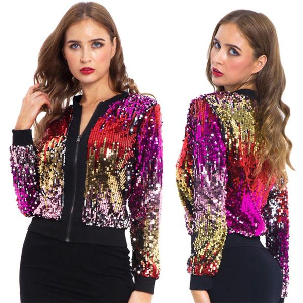 women sequin jackets sparkly bomber jackets v-neck long sleeve zipper glitter clubwear fashion coat autumn spring chic coats, Black;brown
women sequin jackets sparkly bomber jackets v-neck long sleeve zipper glitter clubwear fashion coat autumn spring chic coats, Black;brown