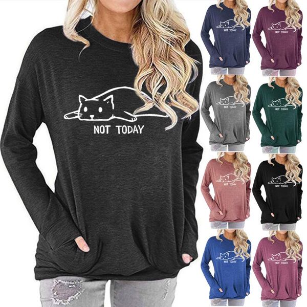 women's t-shirt carney cross border european and american amazon kitten print round neck long sleeve pocket, White
women's t-shirt carney cross border european and american amazon kitten print round neck long sleeve pocket, White