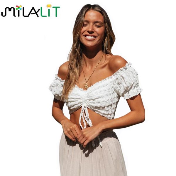milalit white short shirt polyester bare midriff off shoulder cool shirt elastic ribbon for women club beach summer
milalit white short shirt polyester bare midriff off shoulder cool shirt elastic ribbon for women club beach summer