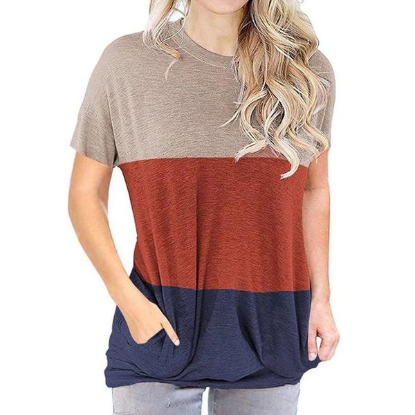 women's t-shirts casual new style color patchwork matching round neck loose bat short sleeve pocket tube for ladies, White
women's t-shirts casual new style color patchwork matching round neck loose bat short sleeve pocket tube for ladies, White