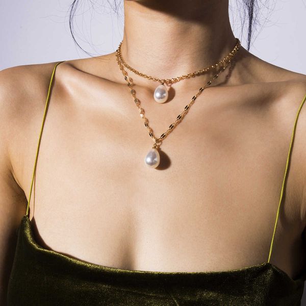 simple and special-shaped pendant with double-layer water drop pearl geometric necklace, Silver
simple and special-shaped pendant with double-layer water drop pearl geometric necklace, Silver