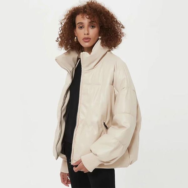 women's jackets women pu faux leather parka coat 2021 winter zipper hooded padded jacket female long sleeve pockets thick warm, Black;brown
women's jackets women pu faux leather parka coat 2021 winter zipper hooded padded jacket female long sleeve pockets thick warm, Black;brown