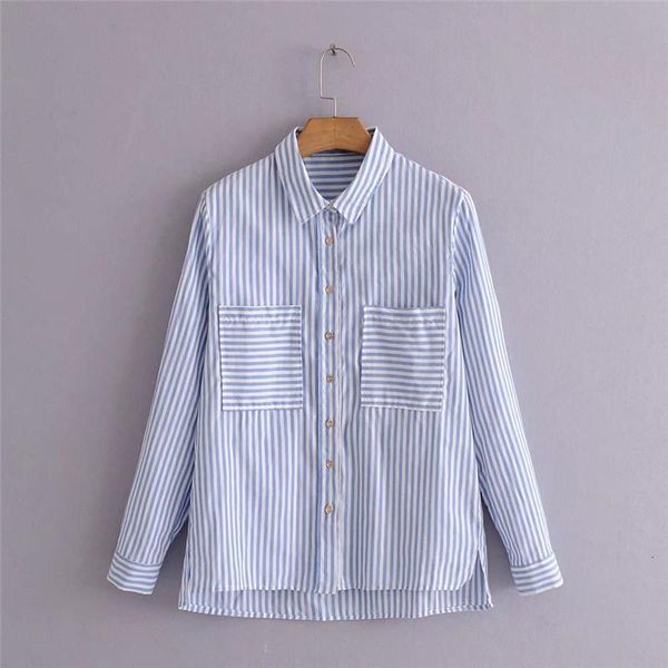 2021 summer fashion new blue and white striped long sleeved ladies were thin and versatile shirt 1027
2021 summer fashion new blue and white striped long sleeved ladies were thin and versatile shirt 1027