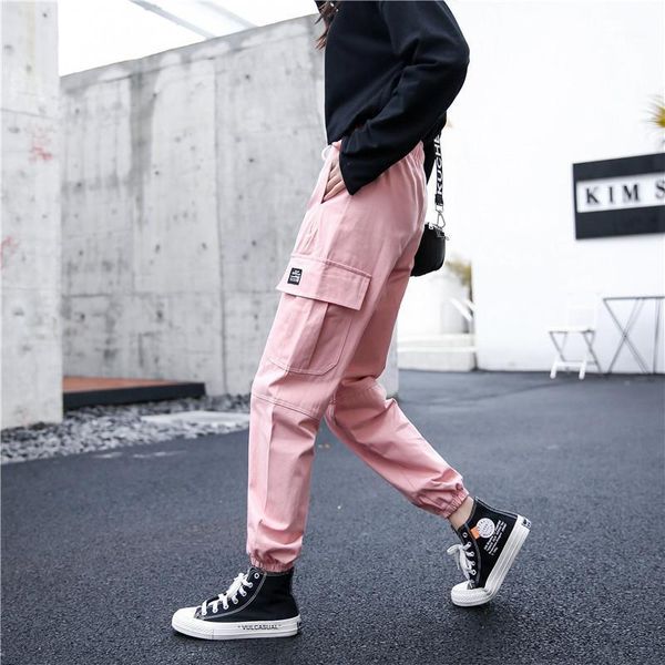 women's pants & capris zff&wgm cotton high waist cargo 2021 spring pink khaki black female trousers, Black;white
women's pants & capris zff&wgm cotton high waist cargo 2021 spring pink khaki black female trousers, Black;white