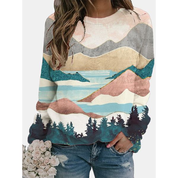 mountain and river pattern female fashion 3d printing short slim t-shirt autumn long sleeve round neck basic casual, White
mountain and river pattern female fashion 3d printing short slim t-shirt autumn long sleeve round neck basic casual, White