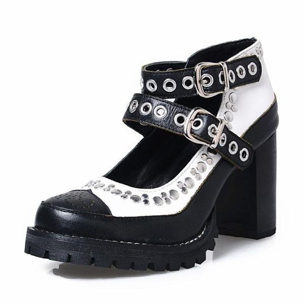 dress shoes women pumps genuine leather high heels shallow rivet ankle mixed color round toe thick platform footwear, Black
dress shoes women pumps genuine leather high heels shallow rivet ankle mixed color round toe thick platform footwear, Black