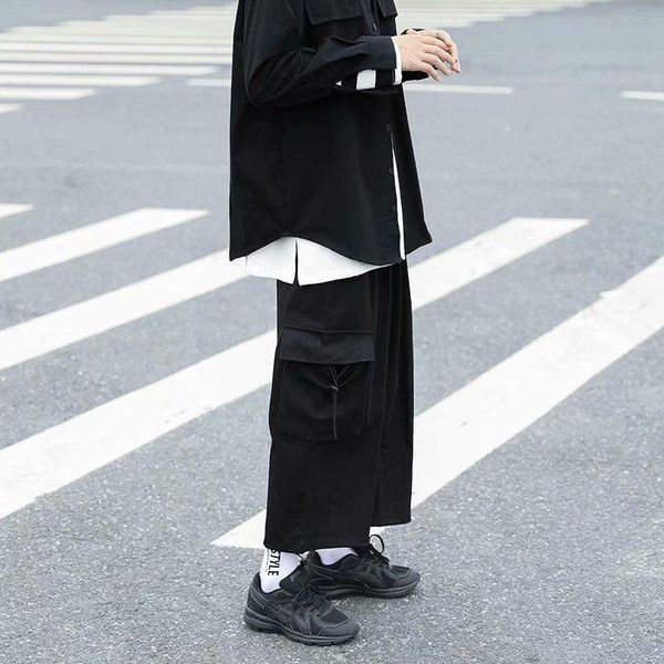 men's pants drop wide-legged tide work autumn thin straight loose seven or eight points in shorts, Black
men's pants drop wide-legged tide work autumn thin straight loose seven or eight points in shorts, Black