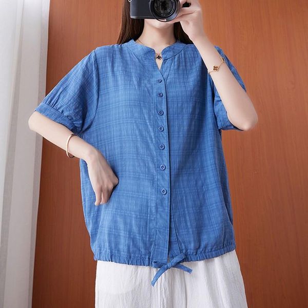 women's blouses & shirts women summer cotton linen casual arrival 2021 simple style vintage stand collar loose female short sleeve b12, White
women's blouses & shirts women summer cotton linen casual arrival 2021 simple style vintage stand collar loose female short sleeve b12, White