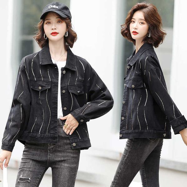 2021 autumn women's new fashion lapel trend versatile sequin denim coat 81319p140, Black;brown
2021 autumn women's new fashion lapel trend versatile sequin denim coat 81319p140, Black;brown