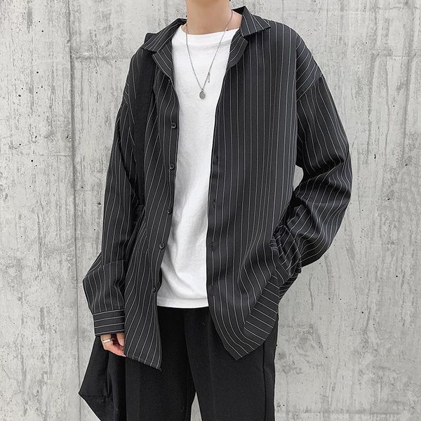 men's casual shirts spring autumn couple men fashion literature striped loose shirt long sleeve clothes outwear, White;black
men's casual shirts spring autumn couple men fashion literature striped loose shirt long sleeve clothes outwear, White;black
