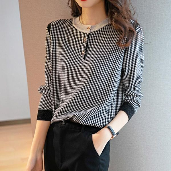 women's sweaters 2021 women knitting sweater lattice round neck splicing korean fashion casual autumn winter temperament elegance, White;black
women's sweaters 2021 women knitting sweater lattice round neck splicing korean fashion casual autumn winter temperament elegance, White;black