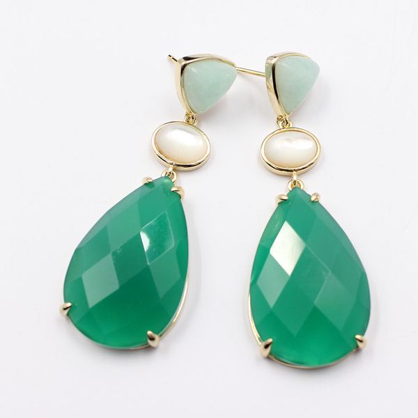 guaiguai jewelry natural white shell aventurine green agate teardrop dangle stud earrings cute style for women, Silver
guaiguai jewelry natural white shell aventurine green agate teardrop dangle stud earrings cute style for women, Silver