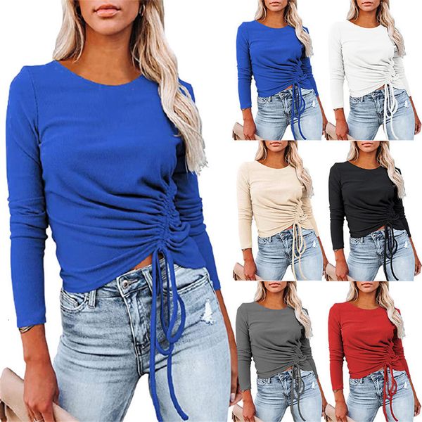 tees women's t-shirt autumn and winter 2021 rib solid long sleeve round neck drawstring fashion t-shirt for women, White
tees women's t-shirt autumn and winter 2021 rib solid long sleeve round neck drawstring fashion t-shirt for women, White