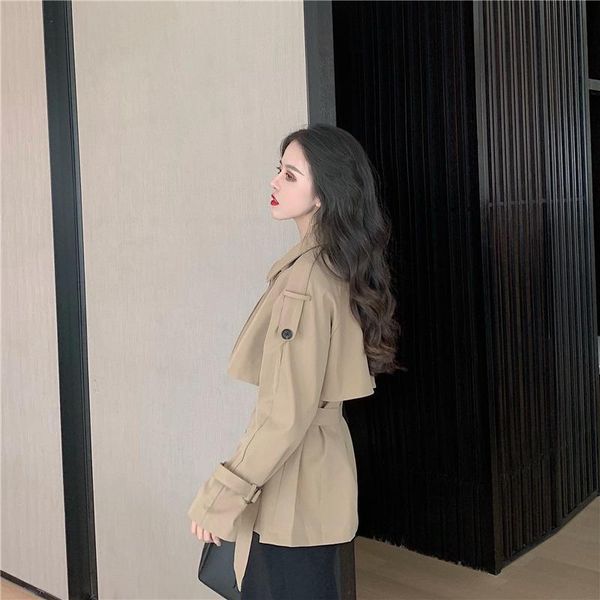women's trench coats fall 2021 fashion versatile slim design british khaki short windbreaker, Tan;black
women's trench coats fall 2021 fashion versatile slim design british khaki short windbreaker, Tan;black