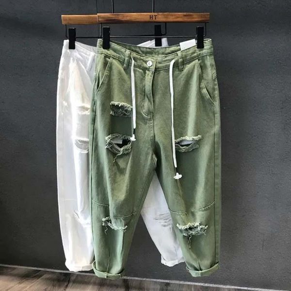 men's jeans hole men summer casual pants loose harajuku buttons denim harem ankle-length trouses spring black white calça masculina, Blue
men's jeans hole men summer casual pants loose harajuku buttons denim harem ankle-length trouses spring black white calça masculina, Blue