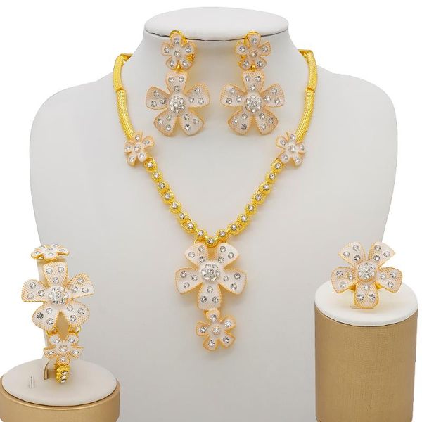 earrings & necklace bridal dubai gold jewelry sets women fashion flowers big pendant ring bracelet african wedding jewellery set, Silver
earrings & necklace bridal dubai gold jewelry sets women fashion flowers big pendant ring bracelet african wedding jewellery set, Silver