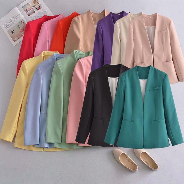 women's suits & blazers women fashion collarless blazer coat vintage office wear long sleeve welt pockets female outerwear chic veste, White;black
women's suits & blazers women fashion collarless blazer coat vintage office wear long sleeve welt pockets female outerwear chic veste, White;black