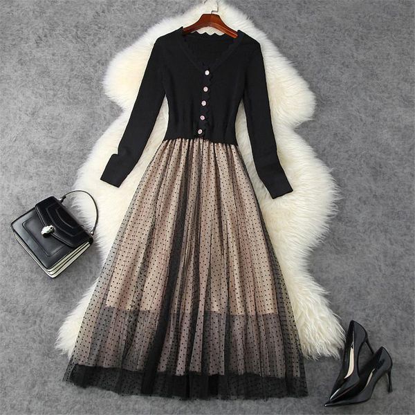casual dresses 2021 autumn winter runway fashion long sleeve dot mesh patchwork midi knitted sweater dress party women vestidos, Black;gray
casual dresses 2021 autumn winter runway fashion long sleeve dot mesh patchwork midi knitted sweater dress party women vestidos, Black;gray