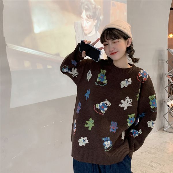 2021 new autumn and winter college style cartoon bear loose long-sleeved color matching warm knitted sweater women hame, White;black
2021 new autumn and winter college style cartoon bear loose long-sleeved color matching warm knitted sweater women hame, White;black