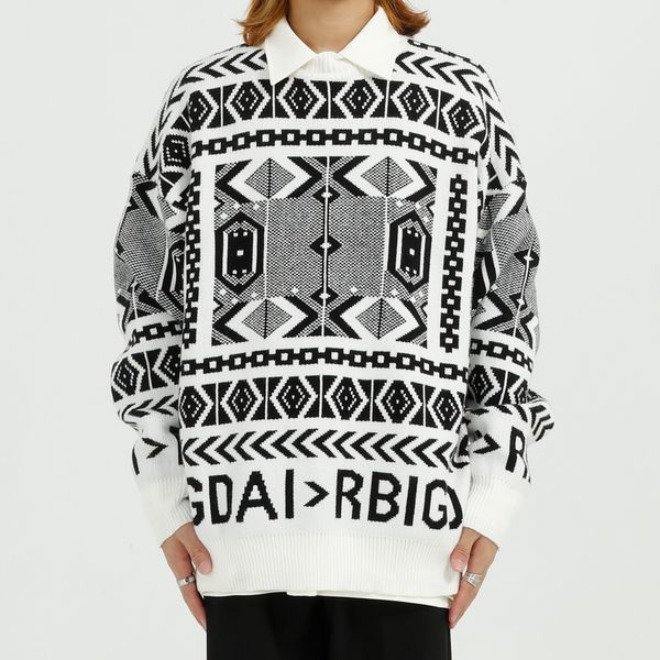 pattern men vintage casual loose pullover male streetwear hip hop fashion knitted sw vd2a, White;black
pattern men vintage casual loose pullover male streetwear hip hop fashion knitted sw vd2a, White;black