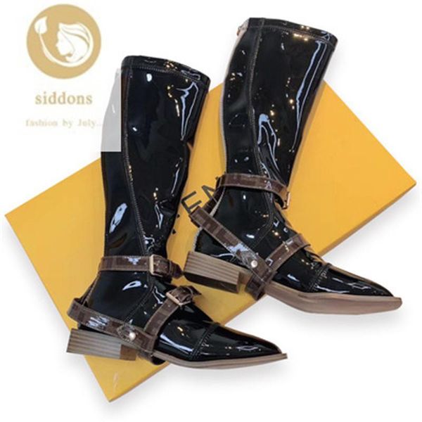 boots 2021 winter patent leather with belt buckle back zipper high boots, black thick heel women fashion
boots 2021 winter patent leather with belt buckle back zipper high boots, black thick heel women fashion