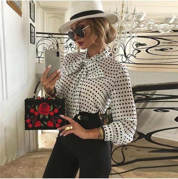 women's blouses & shirts office lady women and elegant long sleeve polka dot shirt ladies bowknot see through blouse streetwear, White
women's blouses & shirts office lady women and elegant long sleeve polka dot shirt ladies bowknot see through blouse streetwear, White