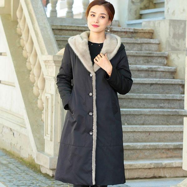 women's fur & faux double-faced coat female long section winter warm thick real mink hooded over the rex liner, Black
women's fur & faux double-faced coat female long section winter warm thick real mink hooded over the rex liner, Black